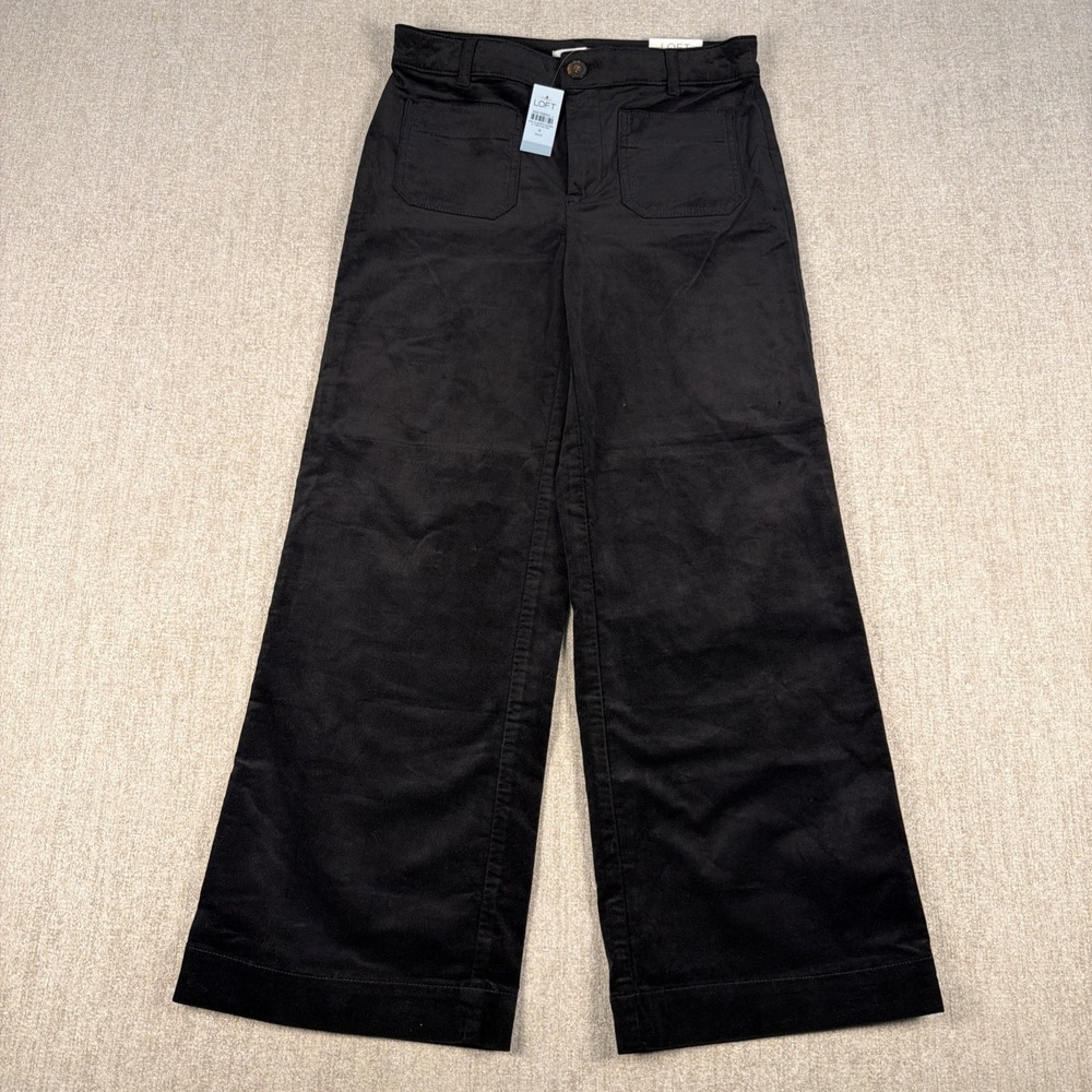 LOFT Palmer Pants Women‎ 4P Black Corduroy Wide Leg High Rise 39579850